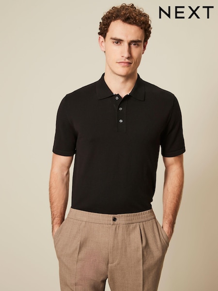 Black Regular Fit Knitted Polo Shirt (249536) | €11