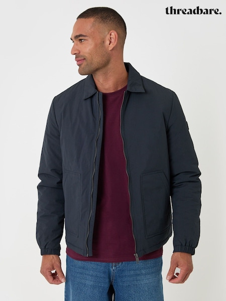 Blue - Regular Threadbare Showerproof Collared Harrington Jacket