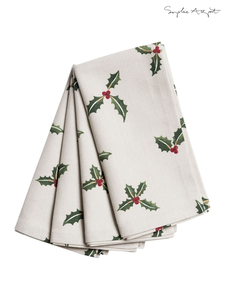 Sophie Allport Set Of 4 Holly & Berry Napkins