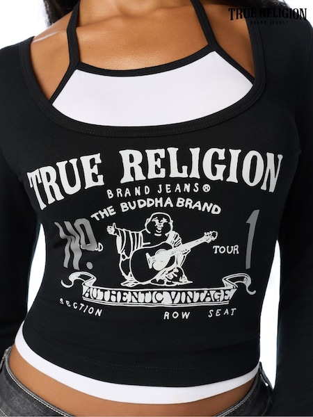 Black - True Religion Heritage Double Layered Long Sleeve Top