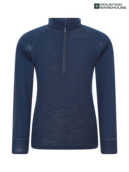 Blue - Mountain Warehouse Kids Merino Half Zip Top