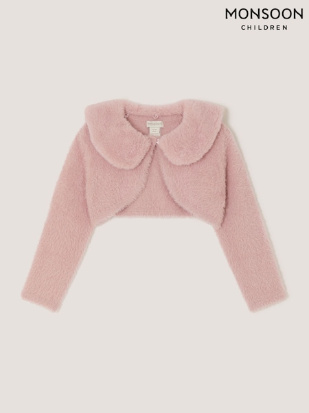 Pink - Monsoon Baby Detachable Collar Fuzzy Cardigan