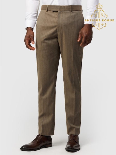 Khaki Grön - Regular Antique Rogue Slim Fit Evren Pinstripe Flannel Trousers