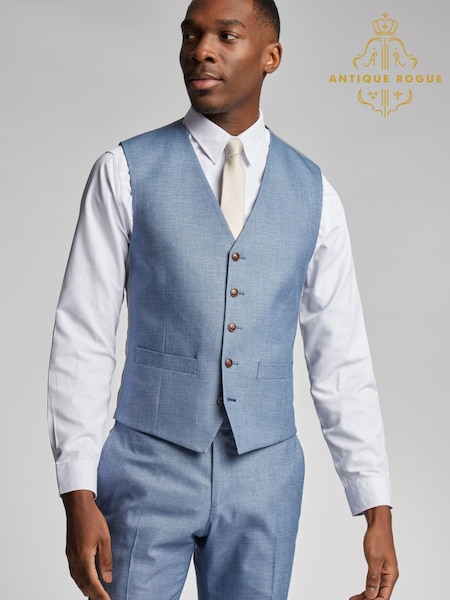 Blue - Regular Antique Rogue Slim Fit Pale Texture Waistcoat