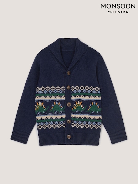 Blue - Monsoon Dinosaur Fair Isle Cardigan