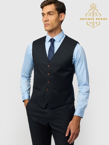 Black - Regular Antique Rogue Slim Fit Stretch Flannel Arlen Pinstripe Waistcoat