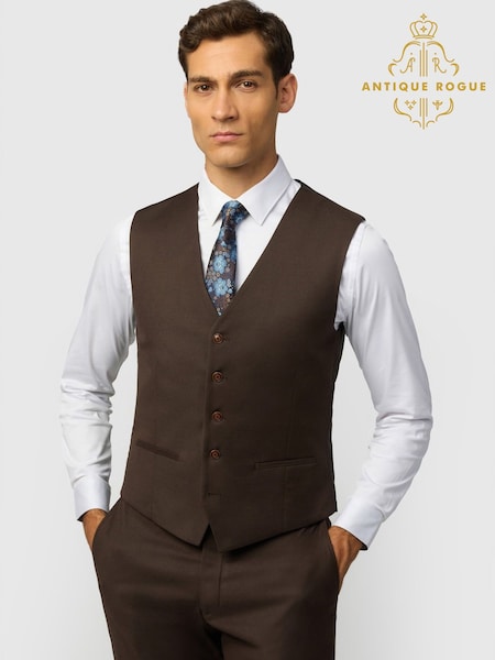 Brown - Regular Antique Rogue Slim Fit Harley Flannel Waistcoat