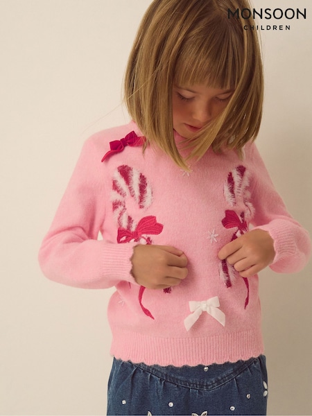 Pink - Monsoon Candy Cane Christmas Jumper