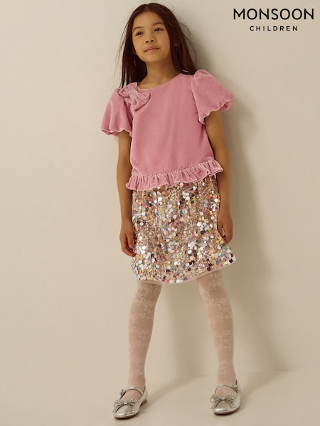 Pink - Monsoon Zoe Velvet Top & Sequin Skirt Set
