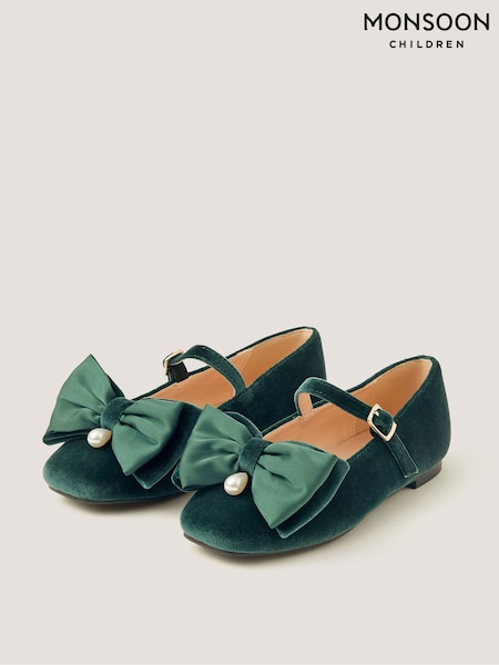 Verde - Monsoon Zapatos planos de terciopelo con lazo