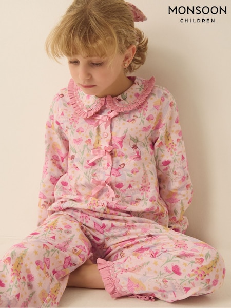 Pink - Monsoon Fairy Garden Long Pyjamas & Scrunchie Set