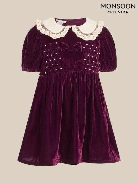 أحمر - Monsoon Baby Smocked Bow Party Dress