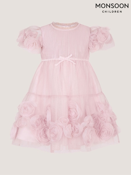 Pink - Monsoon Baby Remi Rose Appliqué Glitter Party Dress