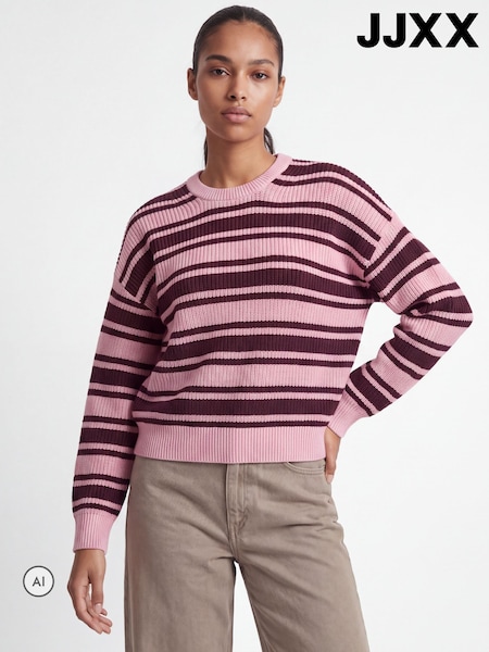 Purple - Jjxx Stripe Knitted Crew Neck Jumper