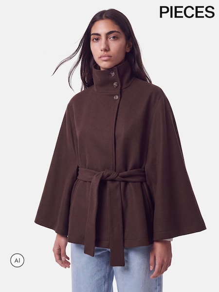 Braun - Pieces Cape Funnel Neck Jacket
