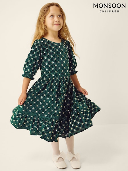Green - Monsoon Gracie Embellished Velvet Party Dress