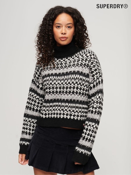Negru - Superdry Guler întors Decupat/Trei sferturi Knit Pulover (251517) | 240 LEI