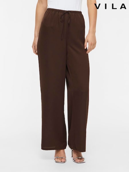 Smeđa - Vila Satin Wide Leg Relaxed Trousers