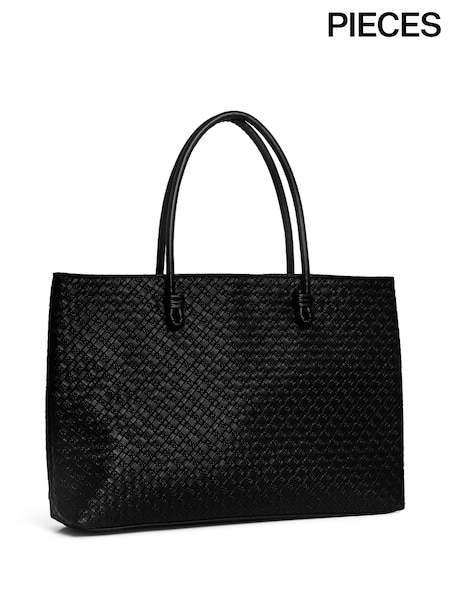 Black - Pieces Braided Pu Shopper