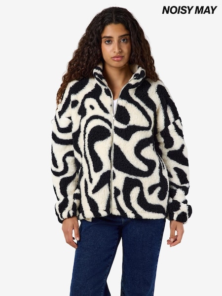 Schwarz - Noisy May Abstract Print Soft Fleece Jacket