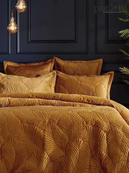 Paoletti Gold Palmeria Quilted Duvet Cover and Oxford Border Pillowcase Set (251562) | €78 - €144