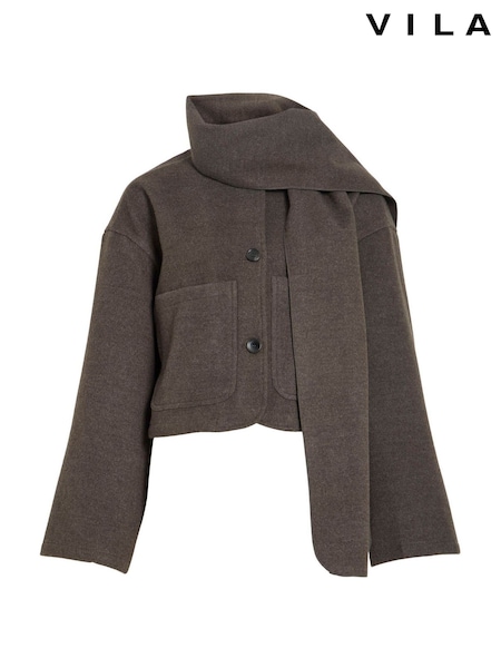 Grey - Vila Knitted Jacket With Scarf Detail