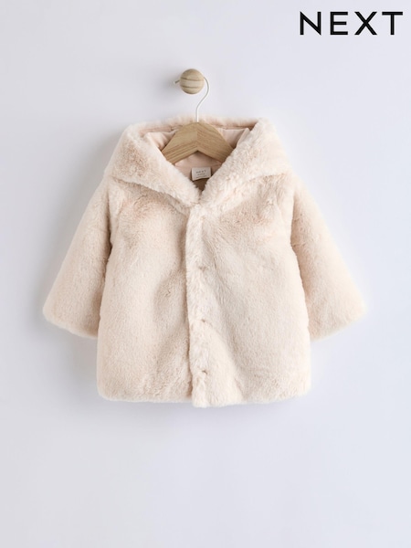 Ecru White Baby Cosy Hooded Faux Fur Jacket (0mths-2yrs) (251759) | OMR7
