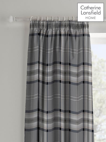 Catherine Lansfield Grey Kelso Check Pencil Pleat Curtains (252124) | R$ 495