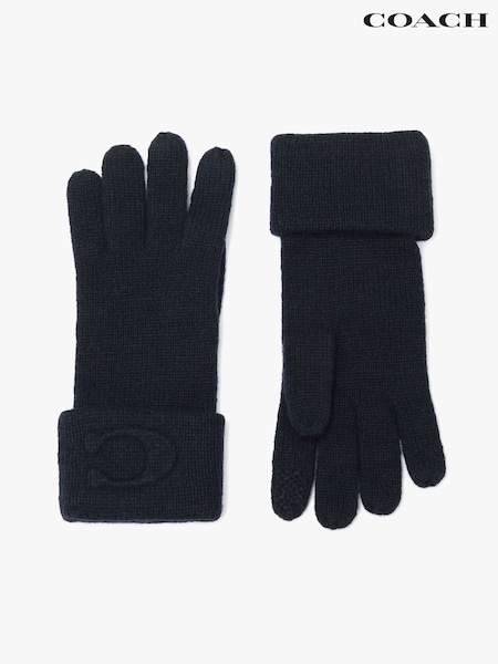 Blue - Coach Signature Embossed Knit Gloves