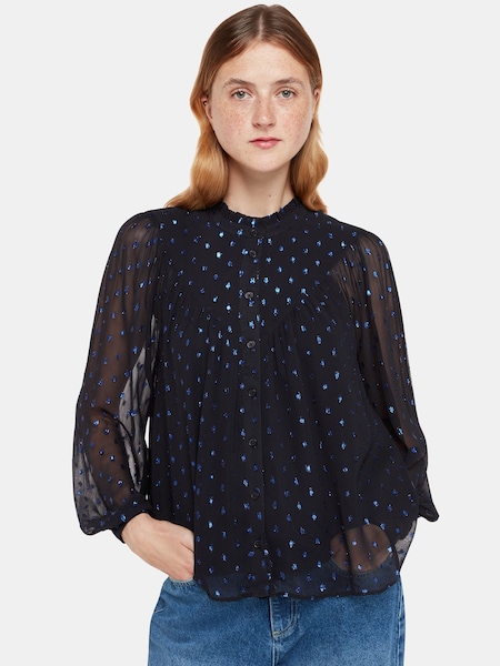 Whistles Blue Mia Metallic Dobby Top (252185) | €46