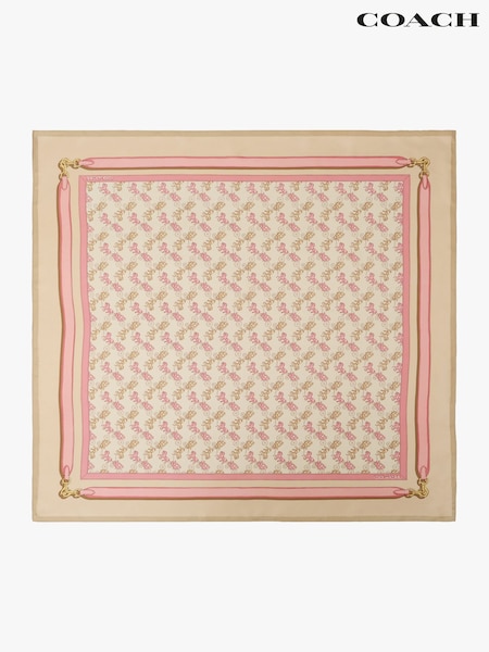 Marrom Taupe - Coach Horse And Carriage Strap Print Silk Square Scarf