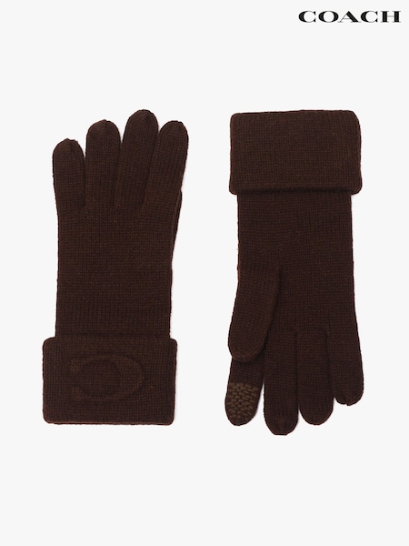 Brown - Coach Signature Embossed Knit Gloves