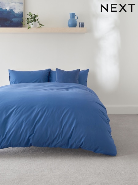 Blue Easy Care Polycotton Plain Duvet Cover and Pillowcase Set (252502) | €13 - €36