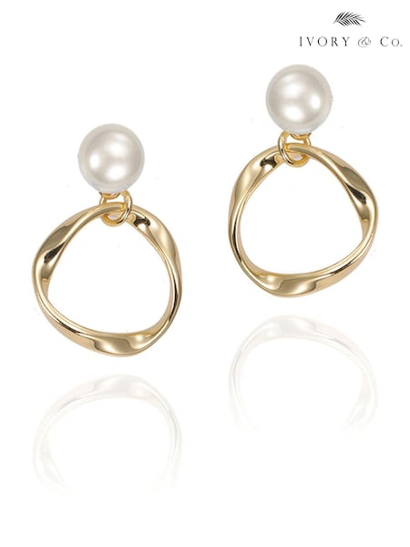 Ivory & Co Gold Turin Designer Pearl Earrings (252542) | €64