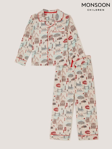 Cream - Monsoon London Print Long Pyjamas Set