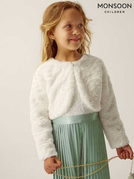 크림 - Monsoon Rose Textured Faux Fur Cardigan