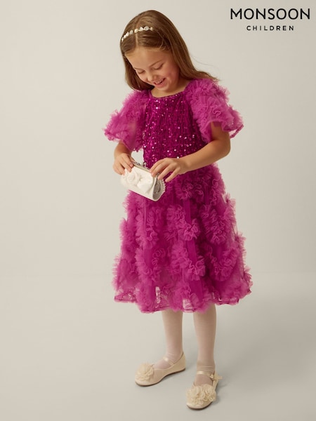 Pink - Monsoon Cora Sequin Ruffle Party Dress