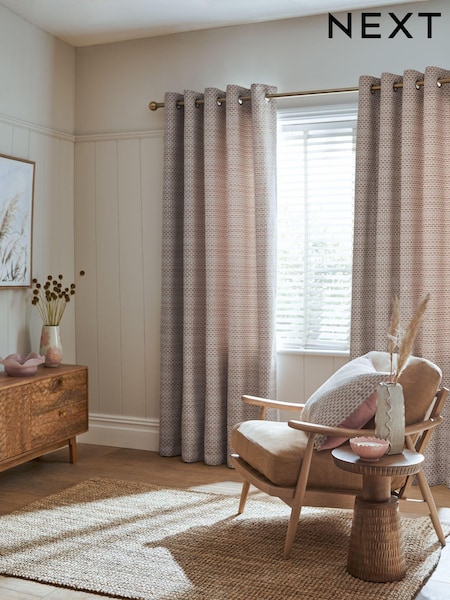 Natural/Pink Chunky Texture Eyelet Lined Curtains (252899) | €61 - €119