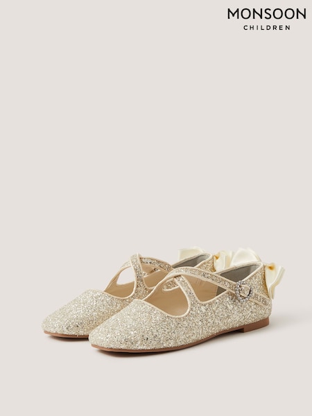 Cream - Monsoon Glitter Crossover Ballet Flats