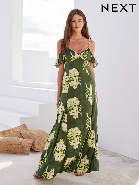 Зеленый с цветочным узором - Frill Summer Dress (252972) | €13