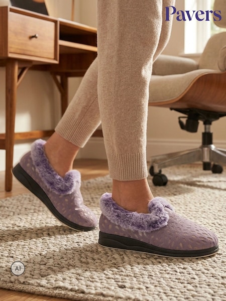 Purple - Pavers Wide Fit Hands Free Luxury Memory Foam Slippers