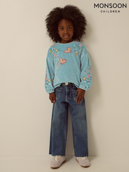 Green - Monsoon Floral Embroidered Velour Sweatshirt