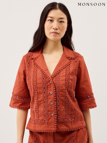 Orange - Monsoon Irina Lace Trim Shirt
