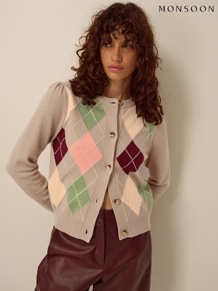 Brown - Monsoon Alba Argyle Cardigan