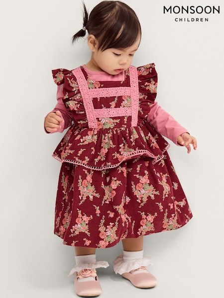 Red - Monsoon Baby Top & Floral Corduroy Dress Set