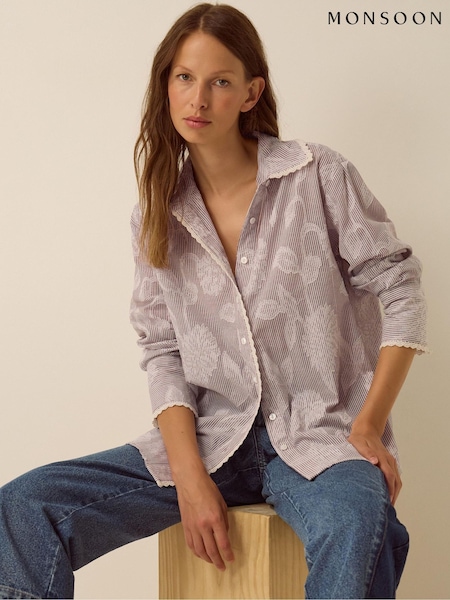 Brown - Monsoon Ariella Jacquard Stripe Shirt