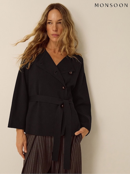 Black - Monsoon Bess Belted Knit Jacket