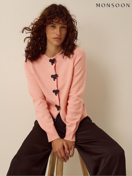 Ροζ - Monsoon Bonny Beaded Bow Cardigan