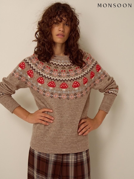 Brown - Monsoon Mia Mushroom Fair Isle Jumper