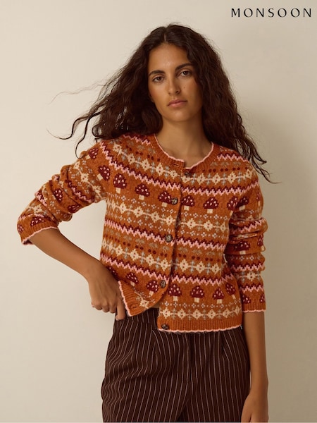 Orange - Monsoon Mia Mushroom Knit Cardigan
